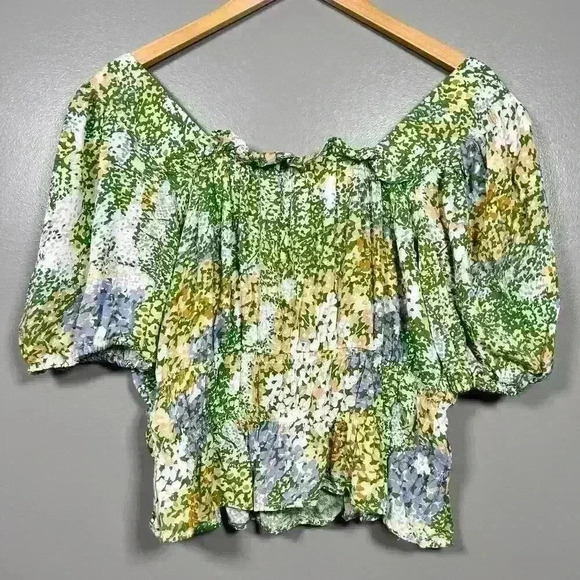 CYNTHIA ROWLEY Ruffle Floral Top Crop Cottagecore Off Shoulder Women Med - Picture 9 of 9